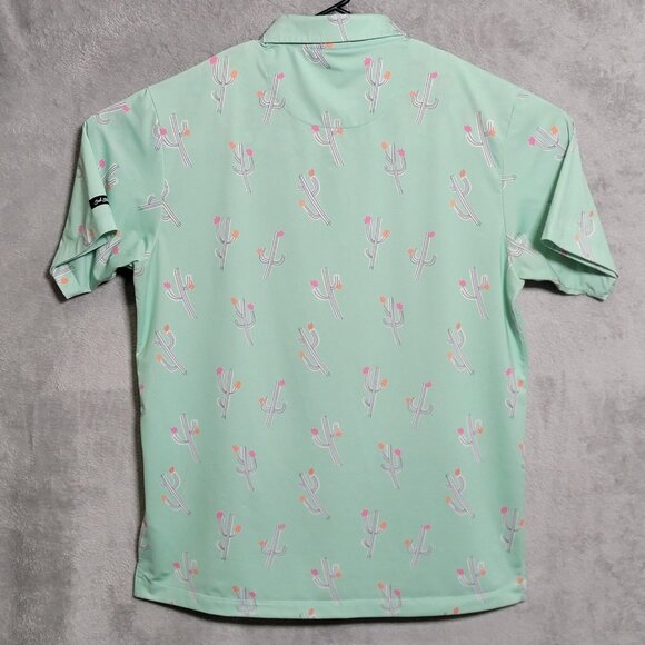 Bad Birdie Polo Shirt Mens XL Cactus Print Golf Performance Stretch Lightweight - Picture 4 of 9